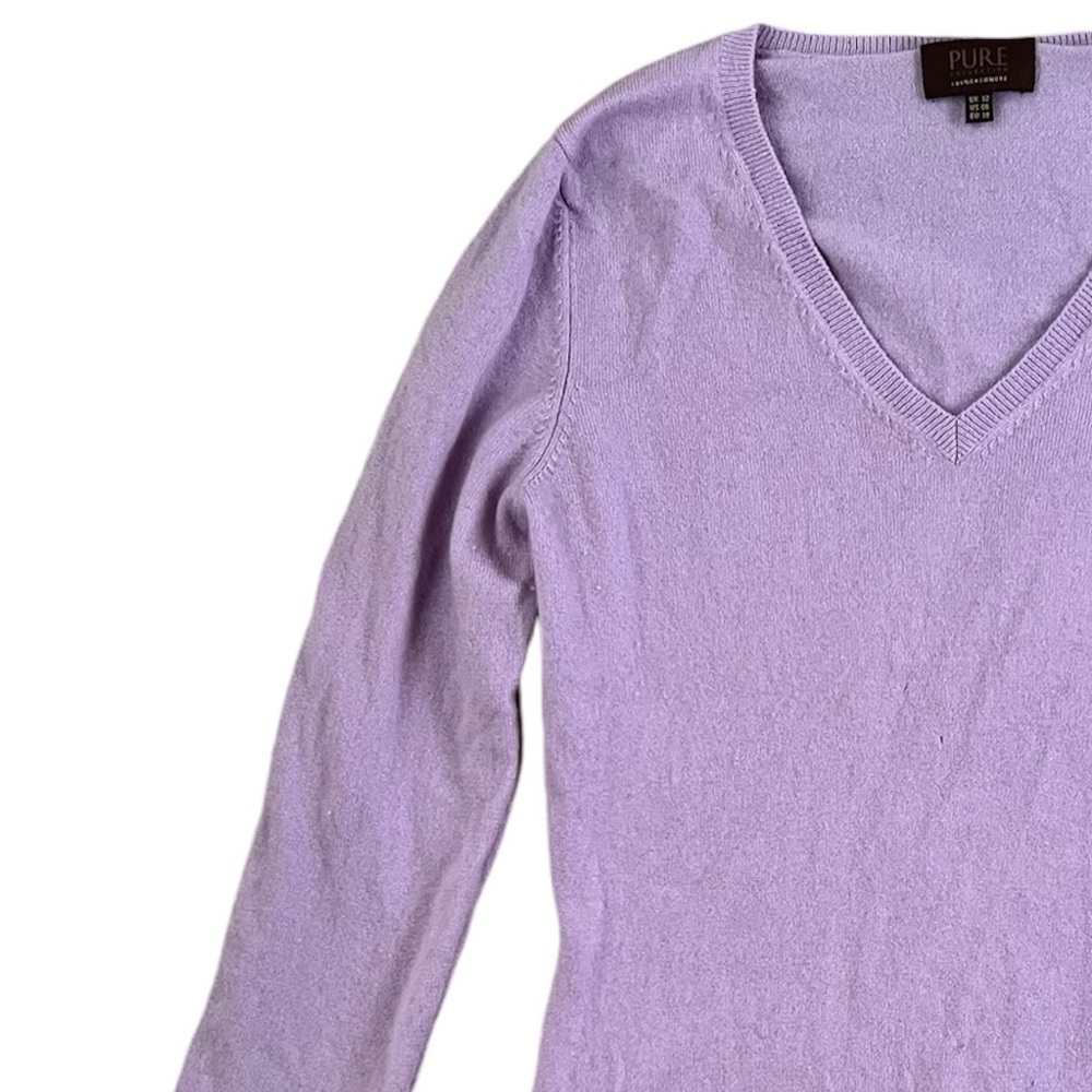 Pure Collection 100 % Cashmere Lilac V Neck Sweater - Picture 4 of 10